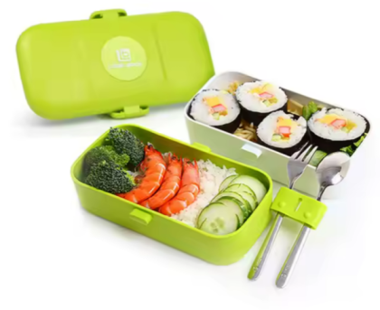 Lunch box with dividers and stainless steel cutlery, Lunch box with dividers and stainless steel cutlery